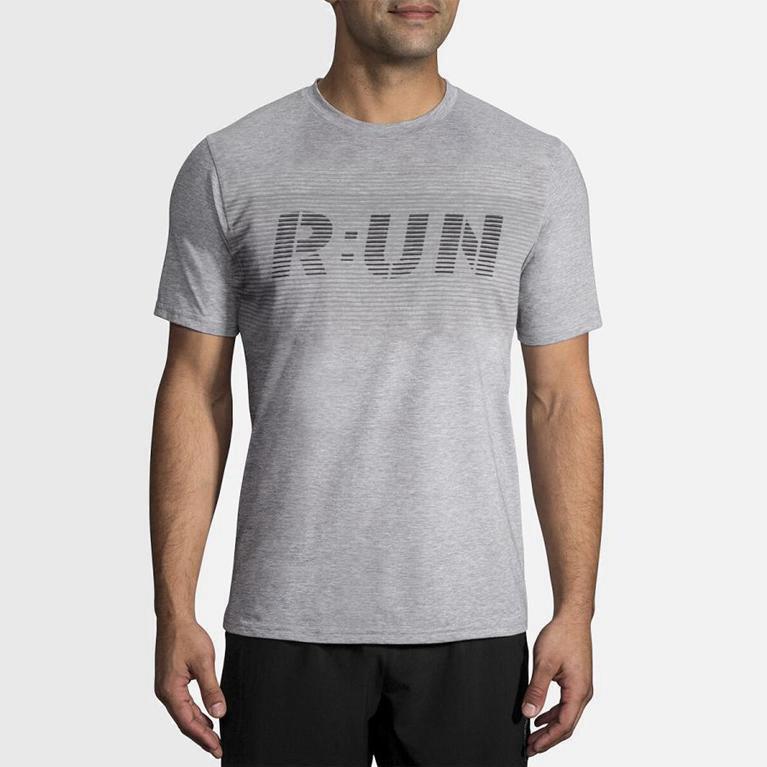 Brooks Distance Graphic NZ - Men's Short Sleeve Running Shirt - Grey (10573-UIZG)